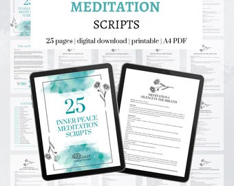 25 roteiros de meditação guiada para paz interior em PDF - Pacote de meditação para calma, cura e mentalidade de crescimento, e-book de autoajuda para impressão