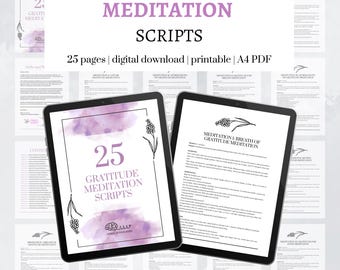25 Gratitude Meditation Scripts Ebook – Guided Meditation PDF for Self Help, Anxiety Relief, Mindfulness, Wellbeing, Printable Bundle