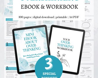 Stop Overthinking Ebook & Workbook Set | Coping Strategies, Grounding Techniques, Self Care Planner for Stress Relief