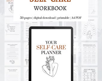 Afdrukbaar zelfzorgwerkboek | Begeleide zelfzorgplanner, zelfzorgdagboek en trackers voor mindfulness, zelfrespect en emotionele regulatie