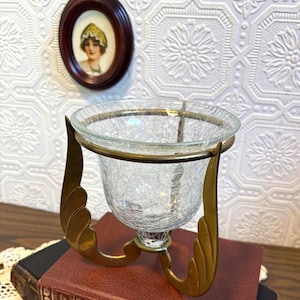 Vintage Brass & Glass Plant Stand | Footed Potpourri Bowl Candle Holder | Antique Brass Pedestal Stand | Hollywood Regency Katchall Bowl