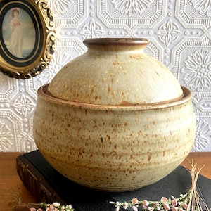 Vintage Studio Pottery Vase - Mid-Century Ceramic Weed Pot - Handcrafted Stoneware Vessel - Speckled Cream Glaze Pottery - Boho Decor