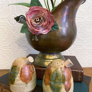 Vintage Signed Studio Pottery Salt & Pepper | Handcrafted MCM Ceramic Shakers | Unique Mid Century Kitchen Decor | Artisan Stoneware Set