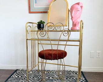Hollywood Regency Gold Dressing Table Set, Luxury Vanity Chair, Table and  Mirror, Vintage Glam, Gold Home Decor - Etsy