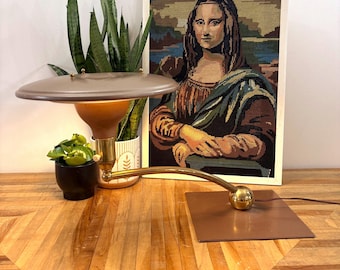 Vintage Mid Century Flying Saucer Sight Light Desk Lamp by MG Wheeler | Industrial Atomic Era Office Decor | Retro Brown Task Lighting