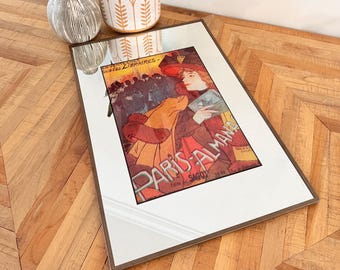 Art vintage de miroir d'Almanach de Paris | Miroir publicitaire Art nouveau | Décoration Belle Époque française | Lithographie miroir encadrée | Déco bar rétro