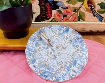 Vintage Lefton China English Tidbit Tray #NE2141 | Blue & Gold Paisley Floral Bone China | Retro High Tea Serving Plate | Made in England