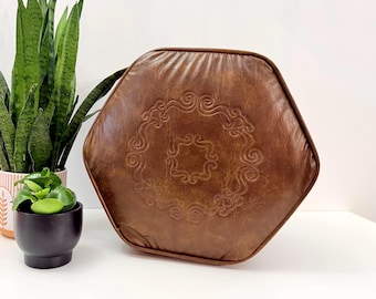 Vintage 1970s Hexagonal Ottoman | Mid-Century Modern Footstool | Retro Chocolate Brown Pouf | 70s Lounge & Den Furniture
