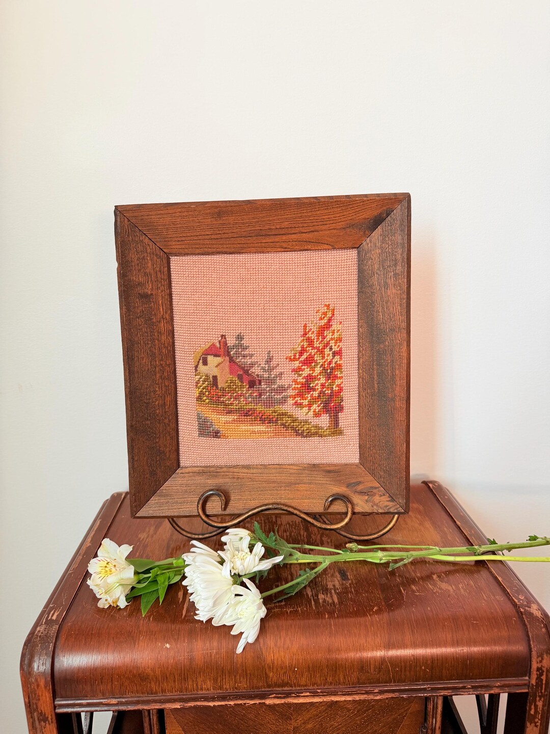 Vintage Framed Needlepoint Wall Art | Rustic Cottagecore Country ...