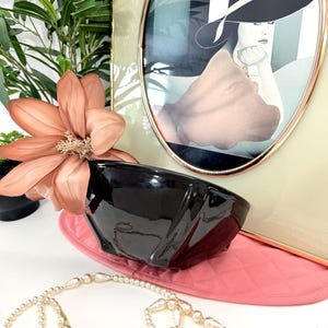 Vintage Black Ceramic Half Moon Wall Planter | 1980s Postmodern Crescent Vase | Art Deco Revival Pocket Planter | Retro Minimalist Geometric