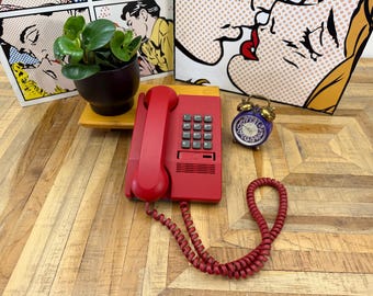 Vintage Red Touch-Tone Phone | Pop Art Retro Telephone | Space Age Revival Office 80s Landline | Northern Telecom Harmony | Made in Canada