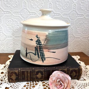 Vintage Studio Pottery Cookie Jar | Handmade Pink Ceramic Canister | Covered Casserole Dish | Artisan Farmhouse Kitchen Decor | Signed Art