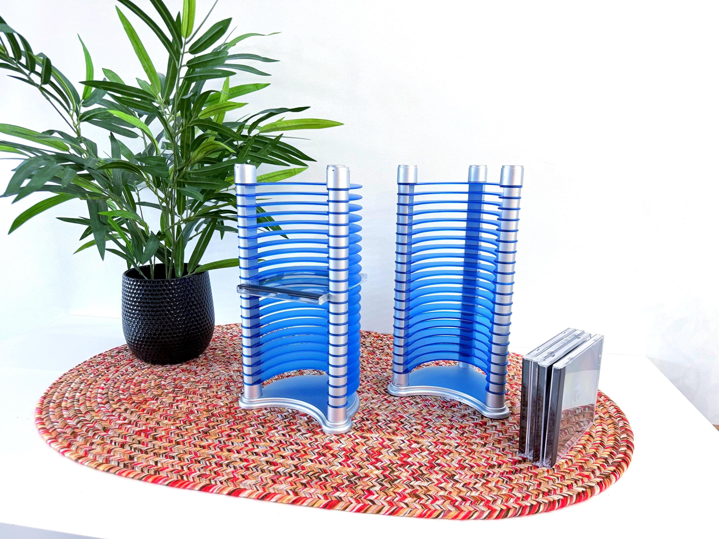 Vintage Y2K CD Towers | Blue and Silver Media Racks | 2000s Retro