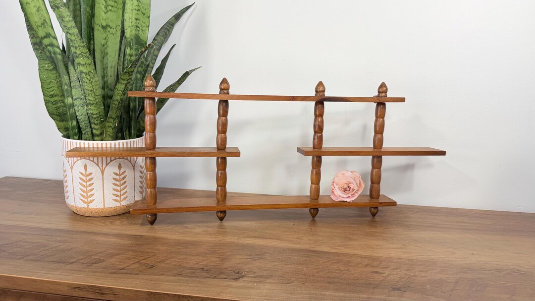 Store Spindle Rack Vintage Wood Spindle Wall Shelf | Mid Century Modern Spindle Display ...