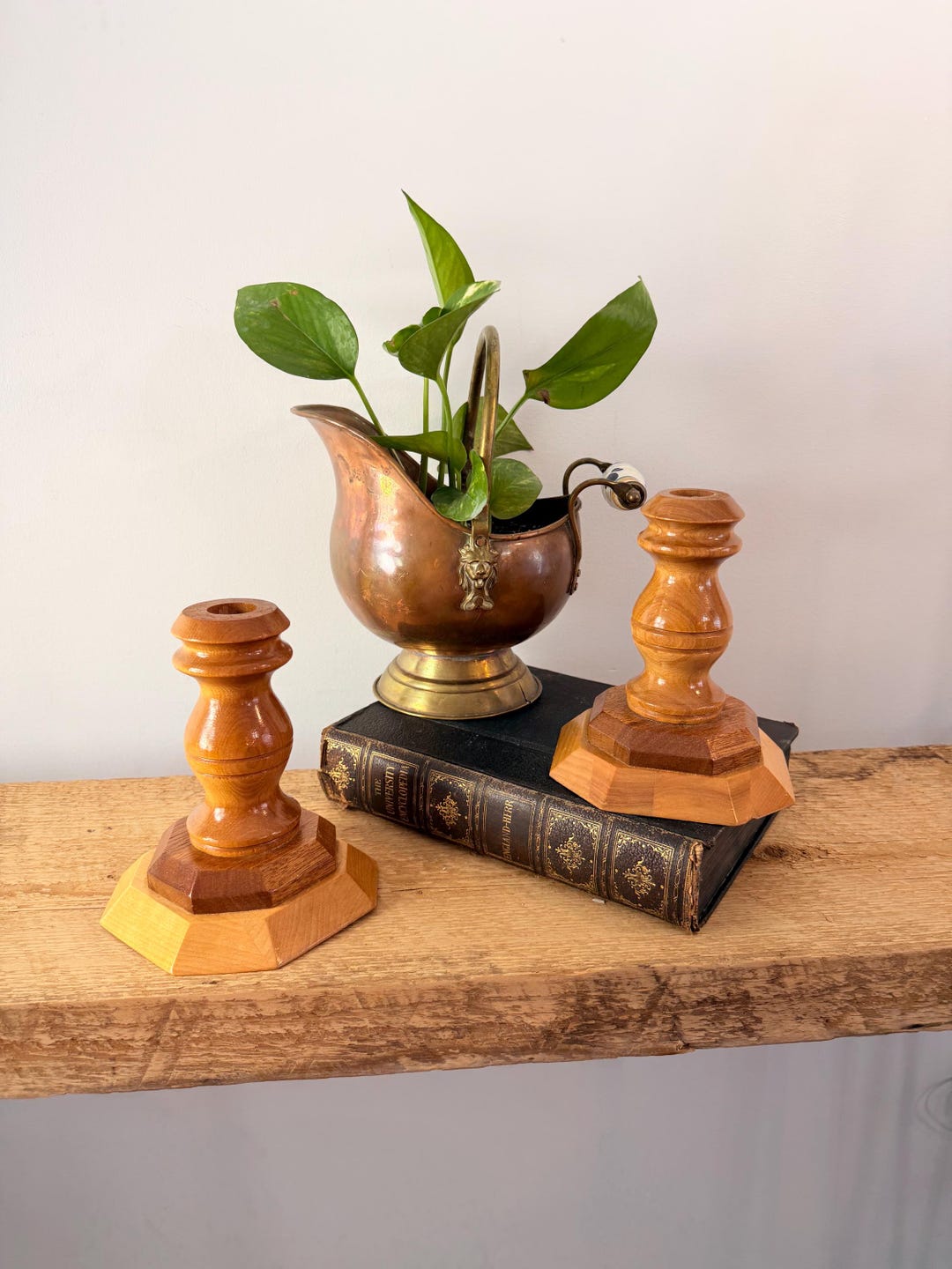 Vintage Wooden Candlestick Holders | 1970s Two-tone Turned Wood Taper ...