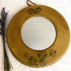 Vintage Studio Pottery Wall Mirror | Hand-Painted Ceramic Frame | 70s Artisan Wall Decor | Rustic Boho Accent Mirror