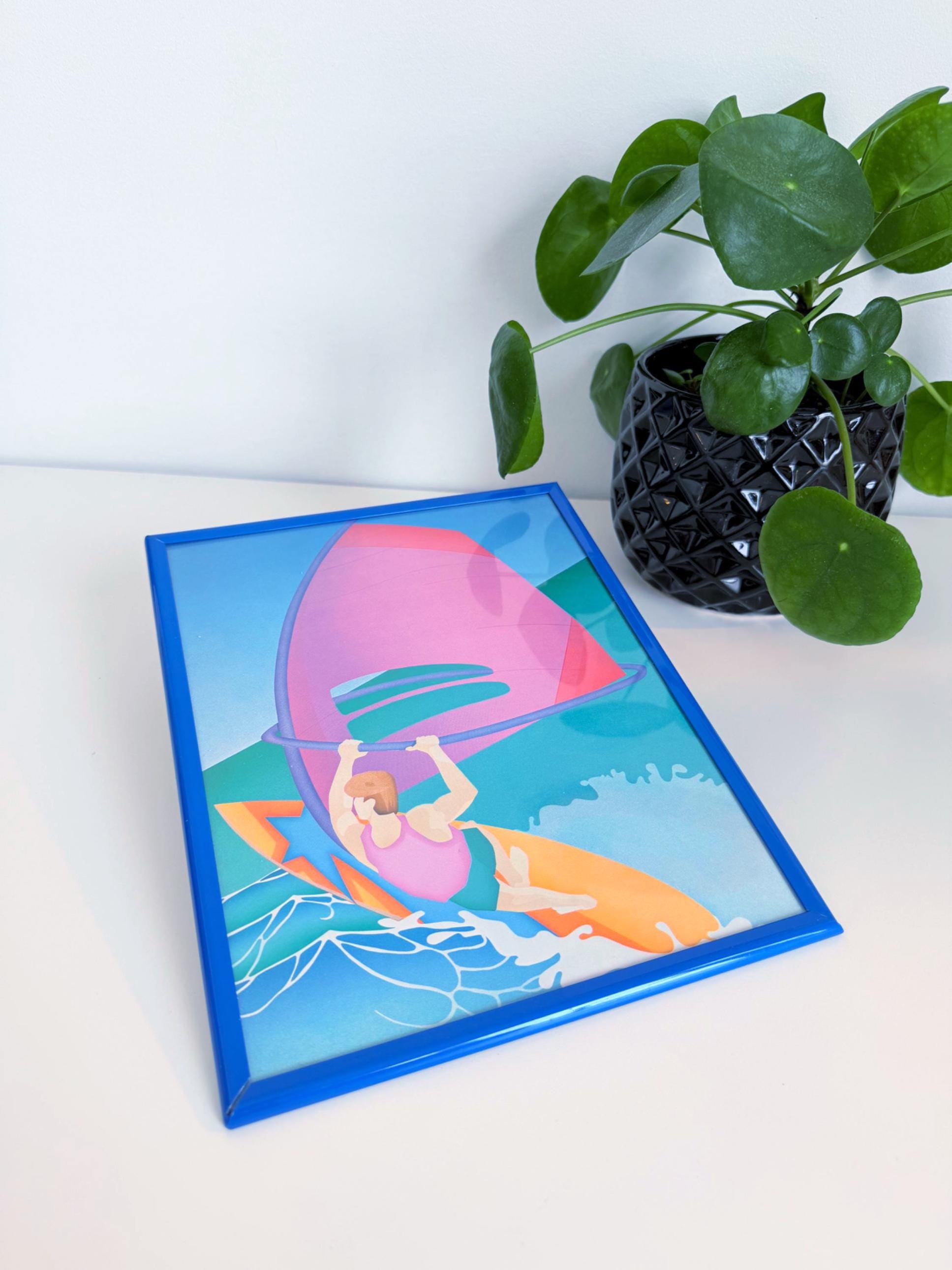 Vintage Vaporwave Neon Windsurf Art | 80s Pop Art Print