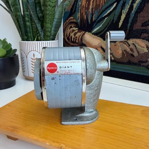 Vintage Apsco Giant Type 3A Pencil Sharpener | Mid Century School Office Decor | 6 Hole Manual Hand Crank | Industrial Wall Desk Mounted