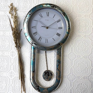 Vintage 1980s Ergo Pendulum Wall Clock | Post Modern Memphis Style Decor | Colorful Geometric Round Clock | 80s Pop Art Timepiece