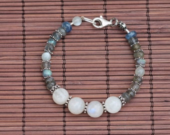 Moonstone, Labradorite and Kyanite-Stackable Healing Crystal Bracelet