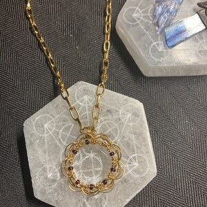 Golden Mandala Wirewrapped Quartz Crystal Pendant image 2