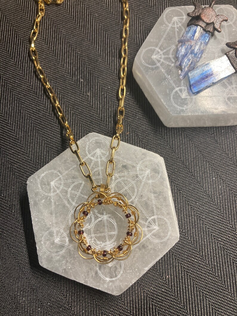 Golden Mandala Wirewrapped Quartz Crystal Pendant image 2