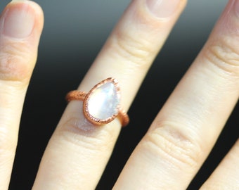 Teardrop Moonstone Crystal Handmade Copper Ring 5.5