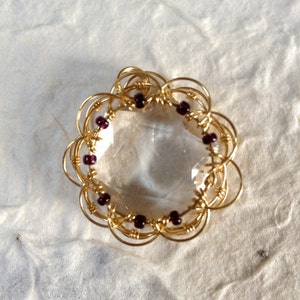 Golden Mandala Wirewrapped Quartz Crystal Pendant image 4