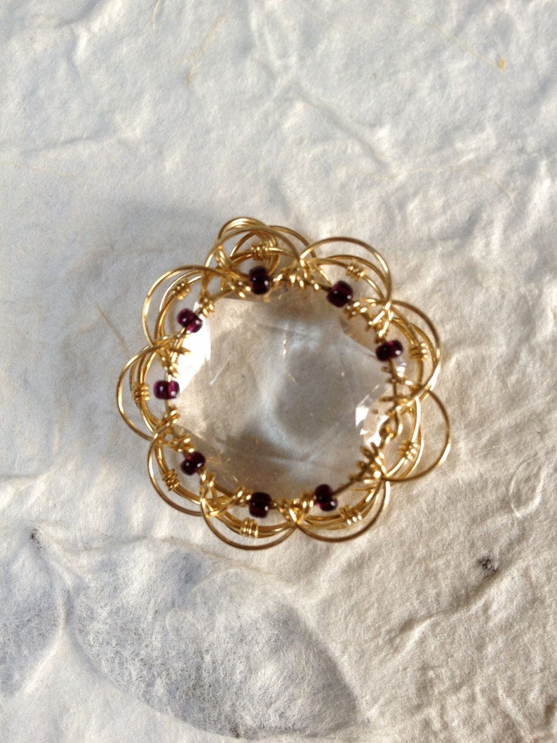 Golden Mandala Wirewrapped Quartz Crystal Pendant image 4