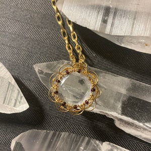 Golden Mandala Wirewrapped Quartz Crystal Pendant image 1