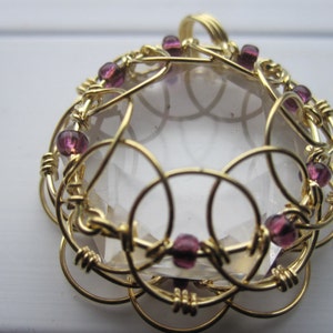 Golden Mandala Wirewrapped Quartz Crystal Pendant image 5