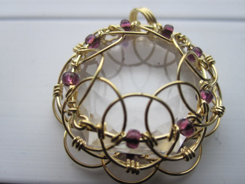 Golden Mandala Wirewrapped Quartz Crystal Pendant image 5