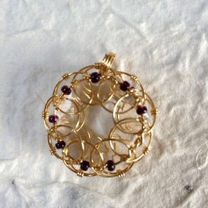 Golden Mandala Wirewrapped Quartz Crystal Pendant image 6