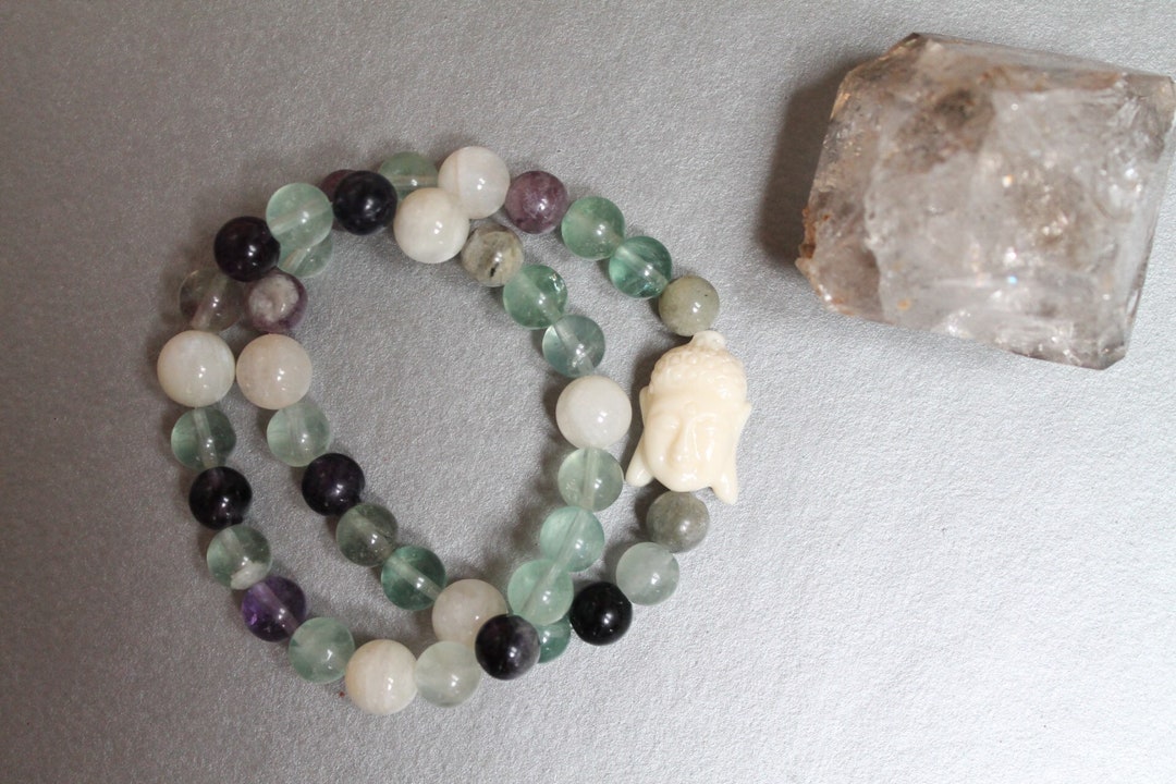Fluorite Moonstone Healing Crystal Stack Set 2 Bracelets Etsy France