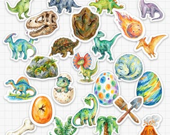 Watercolor Dinosaur Stickers | Scrapbook, Water Bottle Decals (Digital Download)