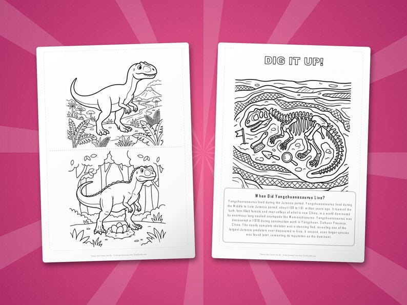 Paquete de actividades sobre el dinosaurio Yangchuanosaurus / Páginas para colorear, hojas de trabajo, datos interesantes (descarga en PDF) imagen 7