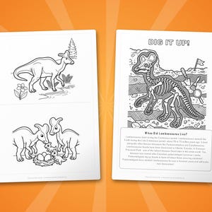 Paquete de actividades sobre el dinosaurio Lambeosaurus / Páginas para colorear, hojas de trabajo, datos interesantes (PDF instantáneo) imagen 7