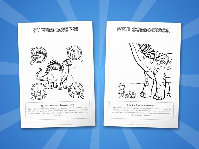 Amargasaurus Dinosaur Activity Bundle | Printable Coloring Pages, Worksheets & Facts for Kids | Preschool Homeschool | Instant PDF image 8