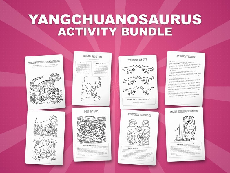Paquete de actividades sobre el dinosaurio Yangchuanosaurus / Páginas para colorear, hojas de trabajo, datos interesantes (descarga en PDF) imagen 1