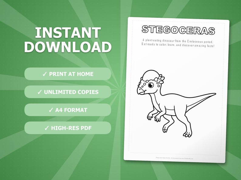 Paquete de actividades sobre el dinosaurio Stegoceras / Páginas para colorear, hojas de trabajo, datos interesantes (descarga en PDF) imagen 4