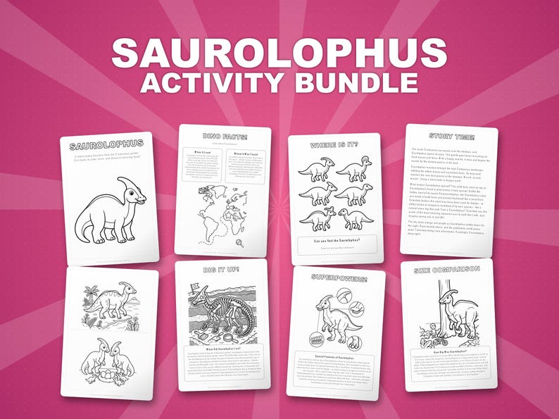 Saurolophus Dinosaur Activity Pack | Coloring Pages, Worksheets, Facts (Instant PDF) image 1