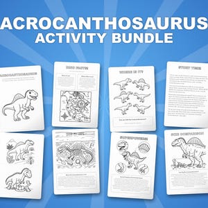 Pacchetto di attività sul dinosauro Acrocanthosaurus: pagine da colorare, schede didattiche e curiosità (PDF) immagine 1