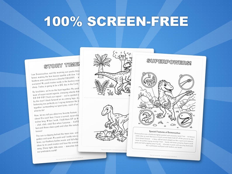 Deinonychus Dinosaur Activity Bundle | Coloring Pages, Worksheets, Facts (PDF Download) image 3