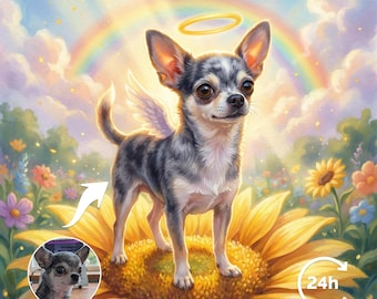 Custom Dog Memorial Portrait | Pet Loss Gift | Rainbow Bridge Art From Photo | Angel Dog Painting | Deceased Pet Remembrance Digital