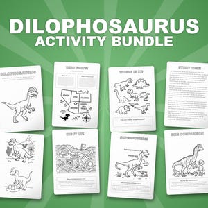 Dilophosaurus Dinosaur Activity Bundle | Coloring Pages, Worksheets, Facts (PDF) image 1