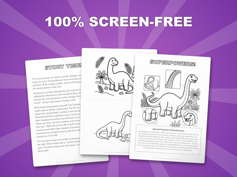 Apatosaurus Dinosaur Activity Bundle | Printable Coloring Pages, Worksheets & Facts for Kids | Preschool Homeschool | Instant PDF image 3