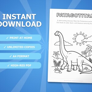 Patagotitan Dinosaur Activity Bundle | Printable Coloring Pages, Worksheets (PDF Download) image 4
