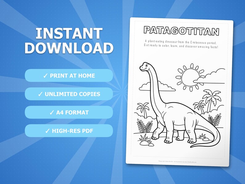 Patagotitan Dinosaur Activity Bundle | Printable Coloring Pages, Worksheets (PDF Download) image 4