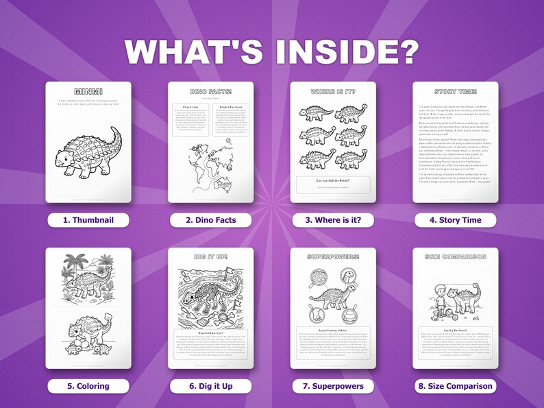 Minmi Dinosaur Activity Bundle | Printable Coloring Pages, Worksheets & Facts for Kids | Preschool Homeschool | Screen-Free | Instant PDF image 2