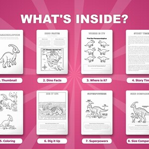 Activiteitenbundel dinosaurus Parasaurolophus | Kleurplaten, werkbladen, feiten (pdf-download) afbeelding 2